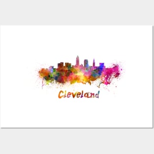 Cleveland skyline in watercolor Posters and Art